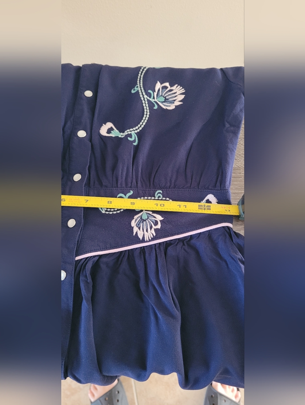 Vintage Guess Navy Blue  Embroidered Button-Front Shirt Dress Size 4 - Picture 5 of 11